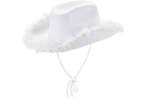KOUOYBT Women Cowboy Hats Cowgirl Hats for Women Men Fluffy Feather Brim Cowboy Hat for Costume Party, Play Dress Up