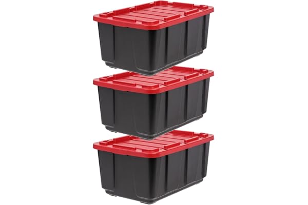 Iris Ohyama – Set de 3, 100 L – Caisse rangement avec couvercle – Coffre de rangement exterieur – robuste, empilable, sans BPA, durable – Noir – UTB‑27