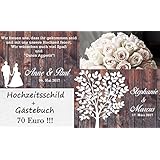 2 Stück 70x50 cm, Gästebuch+Hochzeitsschild SET, Hochzeitsbaum & Willkommen Schild, Wedding Tree, Alternative Rustikales Gästebuch, Leinwanddruck - Baum, Leinwand,