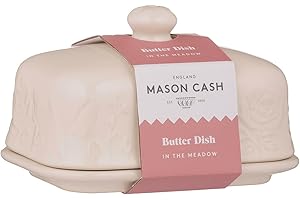 Mason Cash In the Meadow Butter Dish Embossed Floral Design, Durable Stoneware, Airtight Lid – Holds Up to 500g of Butter – Classic Kitchen & Tabletop Storage (9cm H x 15.6cm L x 10.6cm W)