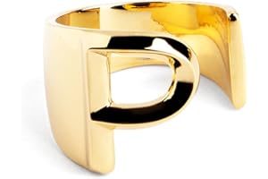 SINGULARU - Anillo Personalizado Letter Signet. Macizo Ajustable. Latón con Acabado Baño de Oro de 18 Kt. Talla Unica. Joyas para Mujer. Letra A-Z