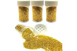 Perlin Craft Glitter - Juego creativo de 12 botes de purpurina en polvo, 168 g, para manualidades y decoraciones navideñas, juego creativo (dorado)
