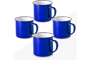 FUN FAN LINE – Set Tasses Vintage, Tasse Retro, Mug Old School, métallique, dans une boîte cadeau (Couleurs varièes) (Bleu, 4 Tasses)