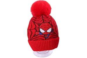 FASHION YO Kids Spider Man Elsa Winter Beanie Hat Scarf for 2-10 Years Old Boys Girls.Outdoor Warm Fleece Lined Thermal Knit Fluffy Pom