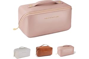 TOOSOAR Groß Kapazität Kosmetiktasche, Damen Reise Kosmetiktasche, Portable Leather Travel Cosmetic Bag, Mäppchen Make Up Bag Schminktasche, Wasserdichter Reise Make-up Tasche mit Trennwand