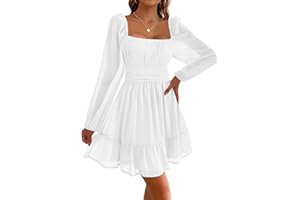 Imily Bela Sukienka damska kwadratowa sukienka imprezowa z siateczki, sukienka mini z wysokim stanem, plisowana sukienka z długim rękawem, dla gości weselnych z falbankami