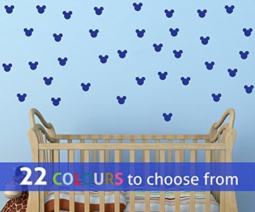 Set, pack of 36 MICKEY MOUSE ears wall art sticker decal, for baby boys, girls nursery, kids bedroom, laptop, ULTRA BLUE, 2 x 2 INCH (58 x 50mm) each