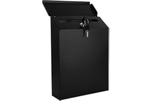 VIDETOL Post Box Wall Mounted, Weatherproof Letter Box Outside, Black Galvanised Steel Mailbox with Key for Home and Company, 29x22x6.5cm