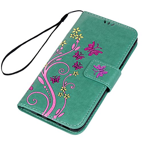 Lanveni Samsung Galaxy S8 Hülle, Handyhülle für Samsung Galaxy S8 Flip Case Cover PU Lederhülle Schutzhülle Magnetverschluss Ledertasche mit Stander Function Brieftasche Card Slot Handy Tasche mit Bunte Schmetterling Cover Design (Mintgrün)+ 1 x Stylus Pen + 1 x Staubdichte Stecker - 3