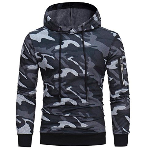 Herren Kapuzenpullover, GJKK Herren Langarm Camouflage Kapuzenpullover Sweatshirt Hoodie Tops Sweats Pulli Herren (Grau, L)