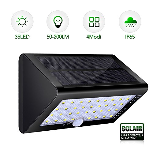 Solar Aussenleuchte, CroLED Solarleuchte 35 LED Außenwandleuchte Solar Wandleuchte 4000mAh Solar Gartenleuchten 4 Modi mit Bewegungsmelder Solarlampen mit 180° Weitwinkel - 2