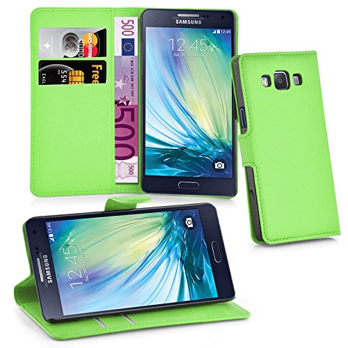 Cadorabo - Book Style Hülle für Samsung Galaxy A3 (5) (A300 - Modell 2015) - Case Cover Schutzhülle Etui Tasche mit Standfunktion und Kartenfach in MINZ-GRÜN