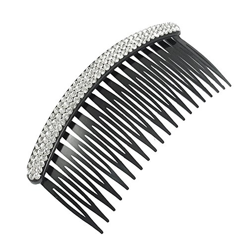 SODIAL(R) Silver Tone Stripe Rhinestone Plastic Black Hair Comb for Ladies