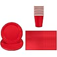 Solid Color Red Tableware Set Decor,20 Paper Napkins 16 Paper Cups 16 Paper Plates in Red,Disposable Paper Tableware Birthday Decorations for Him,Her,Men,Women,Adults Party,Kids Party