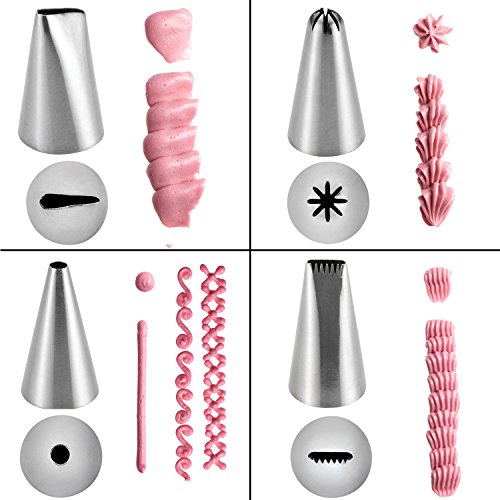 HOOMIL Spritztüllen Set mit 24 Stücke Edelstahl Garniertülle, 2 Kupplung und 1 Spritzbeutel für Pralinen, Plätzchen, Keksen, Kuchen und Torten Deko Decorating Tools - 3