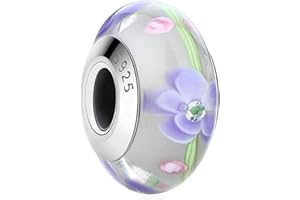 MEETCCY ZiNuo Flower Bead Charm Murano Glass Beads Sterling Silver Charms for Pandora Bracelet Compatible with European Bracelet Charm