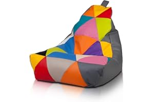 Ecopuf - Pouf Poltrona PATCHWORK Ecopelle KEIKO Taglia M - Puff Poltrona Base Grigia da Interno/Esterno - Pouf Sacco Antistrappo Antimacchia - Poltrona Patchwork Imbottitura Polistirolo e Maniglia