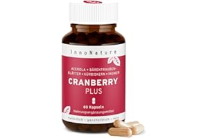 ‎INNONATURE Natürliche Cranberry Plus Kapseln. Hochdosierter Komplex aus Cranberry, Acerola (Vitamin C), Bärentraubenblätter, Kürbiskern + Ingwer. Vegan + zertifiziert tiergeschützt hergestellt in DE, 60 Kapseln