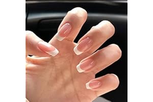 LOPHE Press On Nails Sztuczne paznokcie, krótkie, prostokątne, cieliste, z klejem, dla kobiet i dziewcząt, na Boże Narodzenie, do stylizacji paznokci, 24 sztuki (ciemnoróżowe)