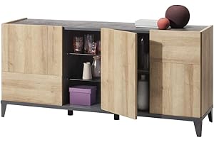 Composad | Madia della Linea VITTORIA con 3 Ante 1 Vano e 2 Ripiani, Credenza Soggiorno, Madia Moderna, Mobile Ingresso, (LxAxP) 180x84x45 cm, Colore Rovere e Grigio Tadao, Made in Italy