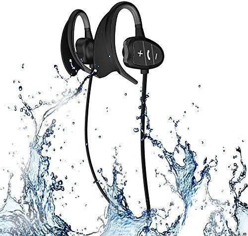 Waterproof Bluetooth Wireless Headset Sport IPX8 Headphones CSR Sweatproof Stereo Earphones Suit for exercise BT4.1Bluetooth Earbuds with Mic (BLACK)