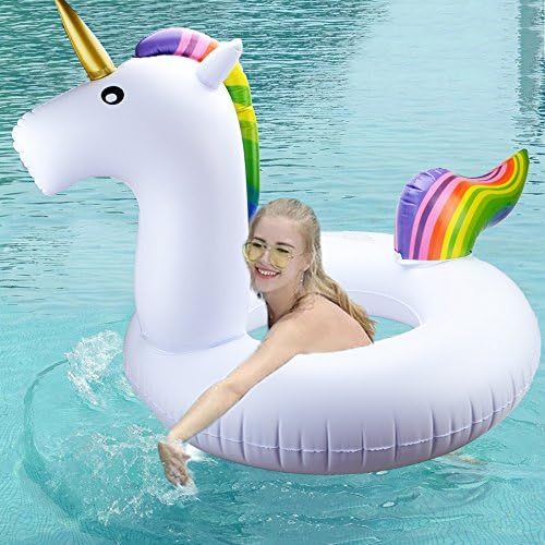 Inflatable Unicorn Swimming Pool Float - Hanmun 2018 Summer New Design Safe Material Classic Swim Ring for Adults Women Kids Toddlers (Large Unicorn)