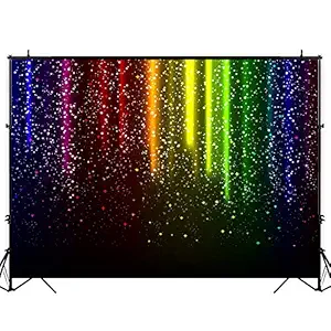 Funnytree 7x5FT Let's Glow Party Photography Backdrop for Music Dance Disco Decor Rainbow Neon Splatter Background Photo Booth