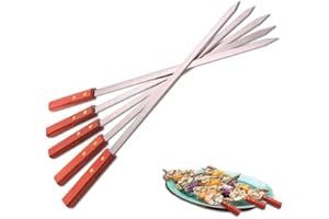 WARESHARK 4 Pcs Flat Kebab Skewers Stainless Steel, Large Turkish Barbecue Skewers, Heavy Duty Reusable BBQ Skewers, Perfect for Kebab, Kebob, Shish, 10mm Wide