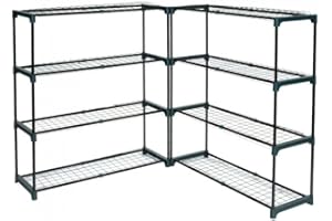 GRINDI IN THE GARDEN - Gartenregal, Lageregal, Blumenbeet mit 4 Regalböden, Drahtgitterböden - GRO, 90x30x106, 2 Stück, grün - Pflanzenständer für Gewächshäuser, Terrassen, Balkone