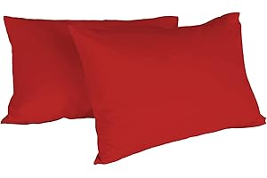 Italian Bed Linen Max Color Coppia di Federe Tinta Unita, 100% Cotone, Rosso, 52 x 82 cm