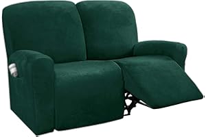 RTSFKFS Velvet Plush Couch Cover for Recliner with Pockets 1/2/3 Seat Stretch Sofa Slipcover Featuring Plush Soft & Comfortable Fabric, SlipResistant, Form Fit Stretch Furniture Protector(Dark Green,2-seater)