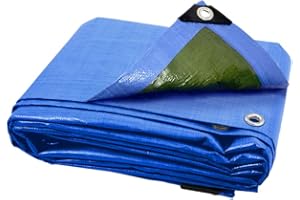 ANSIO Tarpaulin 3m x 3m Water-resistant Tarp Large Camping Cover Sheet – Multipurpose Groundsheet with UV Protection, Weatherproof & Frost-Resistant – Reinforced Eyelets - Blue/Green