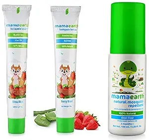 Mamaearth 100 Percent Natural Berry Blast Kids Toothpaste, 50g & Natural Insect Repellent for Babies (100 ml) Combo