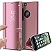 Produktbild KunyFond Überzug Spiegel Hülle für iPhone 7 Plus/8 Plus PU Leder Tache Brieftasche Schutzhülle Durchsichtig Clear View Handyhülle Ledertasche Flip Wallet Cover Standfunktion Schale Case (Roségold)