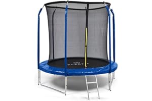 KLAR FIT Jumpstarter - Tappeto Elastico da Giardino, Diametro: 2,5 m, Rete di Sicurezza Interna, Trampolino Elastico, Scaletta in Acciaio Zincato, 3 Gambe di Supporto Doppie, Peso max: 120 kg