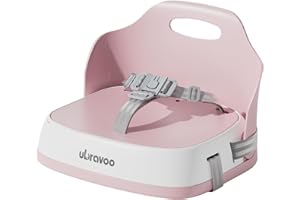 UBRAVOO Portable Booster Seat for Dining, Travel High Chair with 3-Point Harness and 2 Adjustable Straps, Washable Baby Food Chairs 6 Months Plus Sitting Up(Pink)