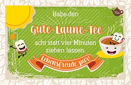 Habe den Gute-Laune-Tee acht statt vier Minuten ziehen lassen. Lebensfreude pur!: Teekarte