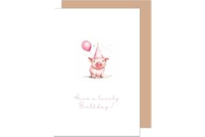 Edition Seidel Kartka urodzinowa premium z kopertą z papieru typu kraft. Kartka z życzeniami Have a lovely Birthday Billet kartka dla kobiet, mężczyzn, dziewcząt, chłopców, świnek, różowy balon (G3539