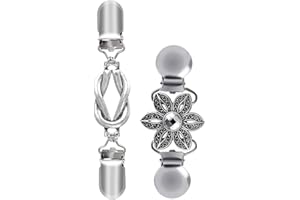 CHIHUTOWN Retro Cardigan Clips, Vintage Shawl Clips, Sweater Collar Clips, Floral pattern Back Cinch Clips for Clothing, Scarf, Sweater, Dress