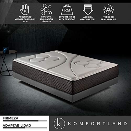 Komfortland Colchón 150x190 viscoelástico Memory Vex Foam de Altura 25cm, 5cm de ViscoProgression Grafeno