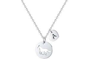 TINGN Stainless Steel Heart Initial Hollow Horse Pendant Necklace - Horse Gifts for Women & Girls