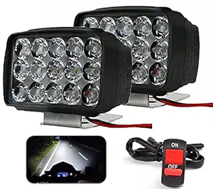 Eltron Turbo 15 LED Fog Lamp Waterproof, Bar Light Universal Bike, Car Fog Light, Work Lamp for Off-Roading Set of 2 (15 Led 12VDC 15W + 1 On/Off Switch), White Light