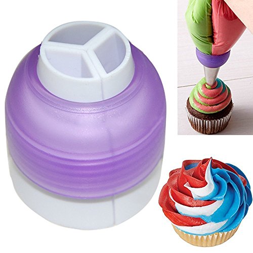 MAXGOODS 3 Stk Spritztüllen Adapter, 3 Farben Icing Piping Bag Düse Konverter Tri-Farbe Creme Koppler, 3 Loch - 2