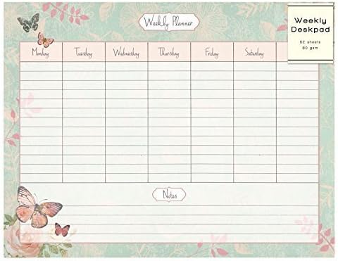3XWeekly Desk Pad Organiser Planner To Do Notes Butterfly &amp; Rose Design 52 Sheets