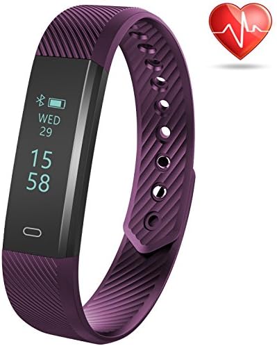 Minhe Fitness Tracker with Heart Rate Monitor Bluetooth 4.0 Waterproof Activity Tracker Sports Watch Wristband Pedometer with Sleep Monitor Calorie Counter Step Tracker for Android and iPhone (Plum)
