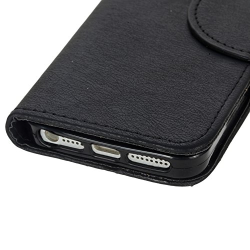 iphone 5 / 5S / SE Hülle – Cozy Hut Premium Luxuriös PU lederhülle Schutzhülle Lanyard/Strap Vintage-Leder Muster Hülle Flip Tasche Wallet Case Cover HandyHülle Brieftasche mit Standfunktion Kreditkartenfach Flip Brieftasche Schutzhülle im Bookstyle für iphone 5 / 5S / SE [Vollständigen Schutz] – schwarz - 3