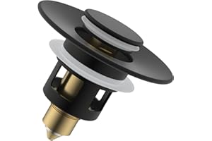 Hibbent Tapón de Lavabo Universal Pop Up, Desagüe Lavabo Click-Clack, Tapa de Lavabo para Cocina con Filtro Anti-Obstrucción,Anti Zumbido, Válvula de Desagüe para Cocina (25mm-46mm),Negro Mate