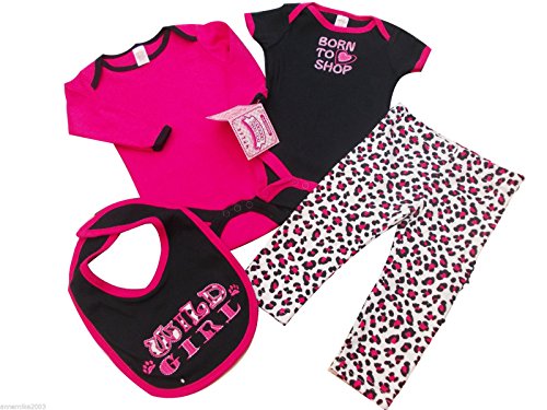 BNWT baby girls 4 piece born to shop set 2 body suits bib leggings FREE UK POST (3-6 months)