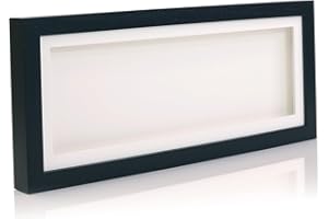 BOLDON FRAMING 16x6" Black Solid Wood 3D Deep Box Picture Frame Display Memory Box With White Mount For Medals Memorabilia Flowers etc