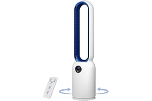 88cm/37 Inch Tower Fan with Remote & LED Display, Silent Bladeless Fan with Max 50W Powerful DC Motor, 24 Speeds, 12H Timer, 60° Oscillation, Quiet Operation for Home, Office & Living Room (White)